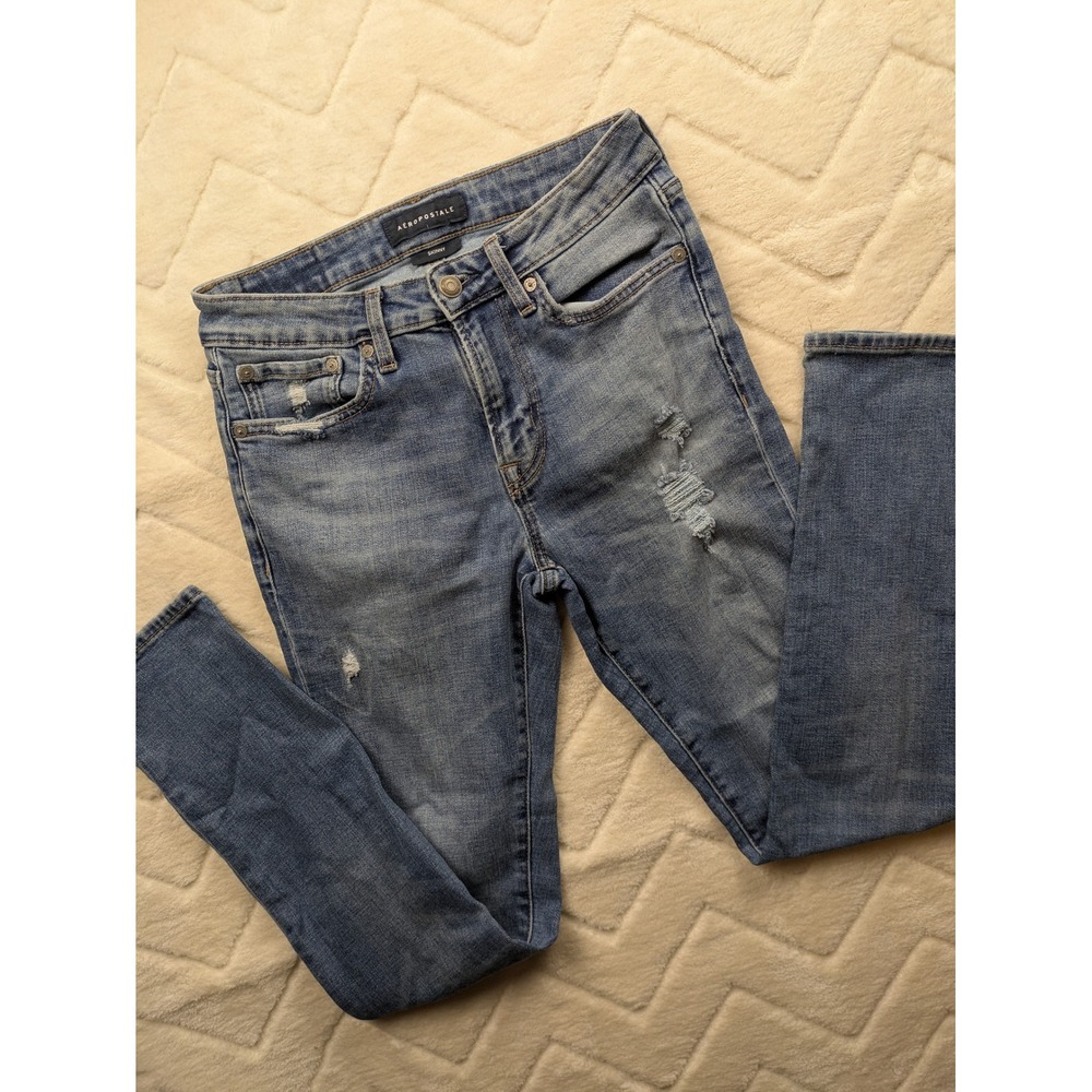 Aeropostale Skinny Jeans Medium Wash Distressed Ripped Denim Blue 29/30